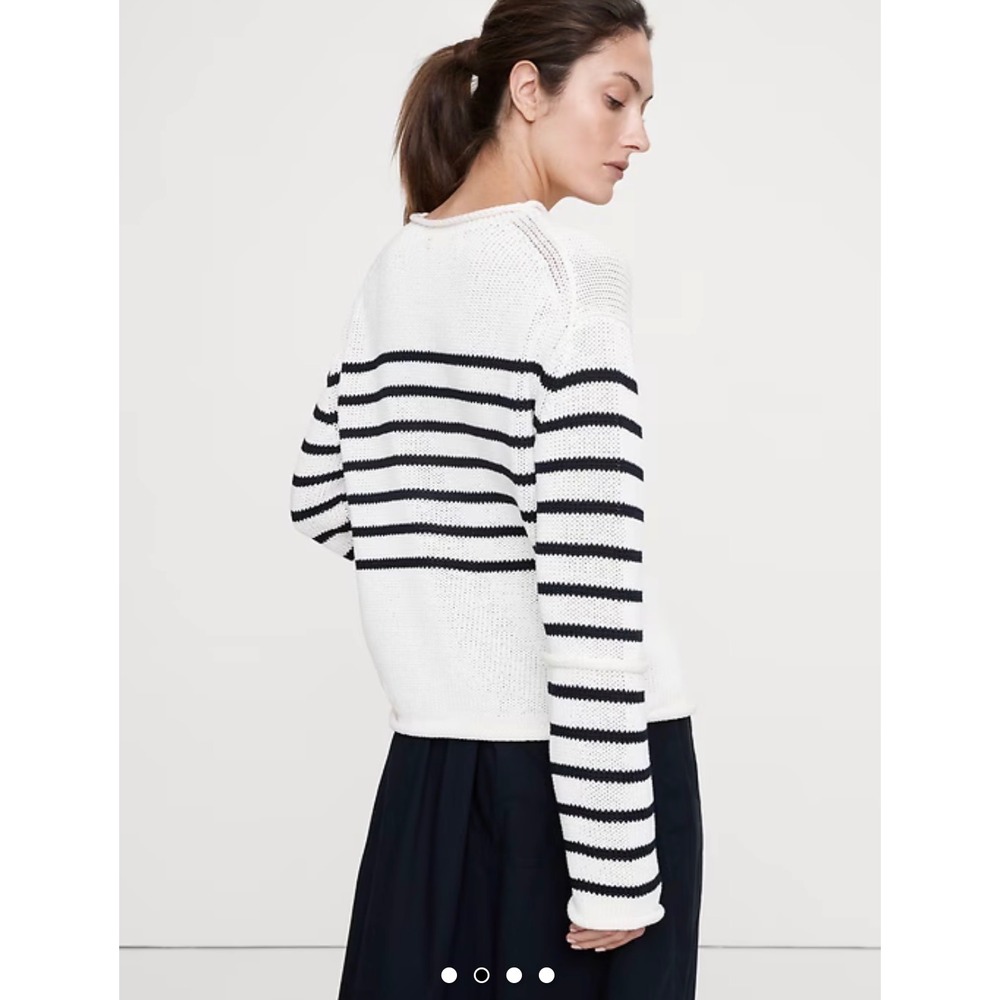 Banana Republic Cotton Roll-Neck Sweater Cream Navy Blue Stripe Womens S $140 - Picture 2 of 11
